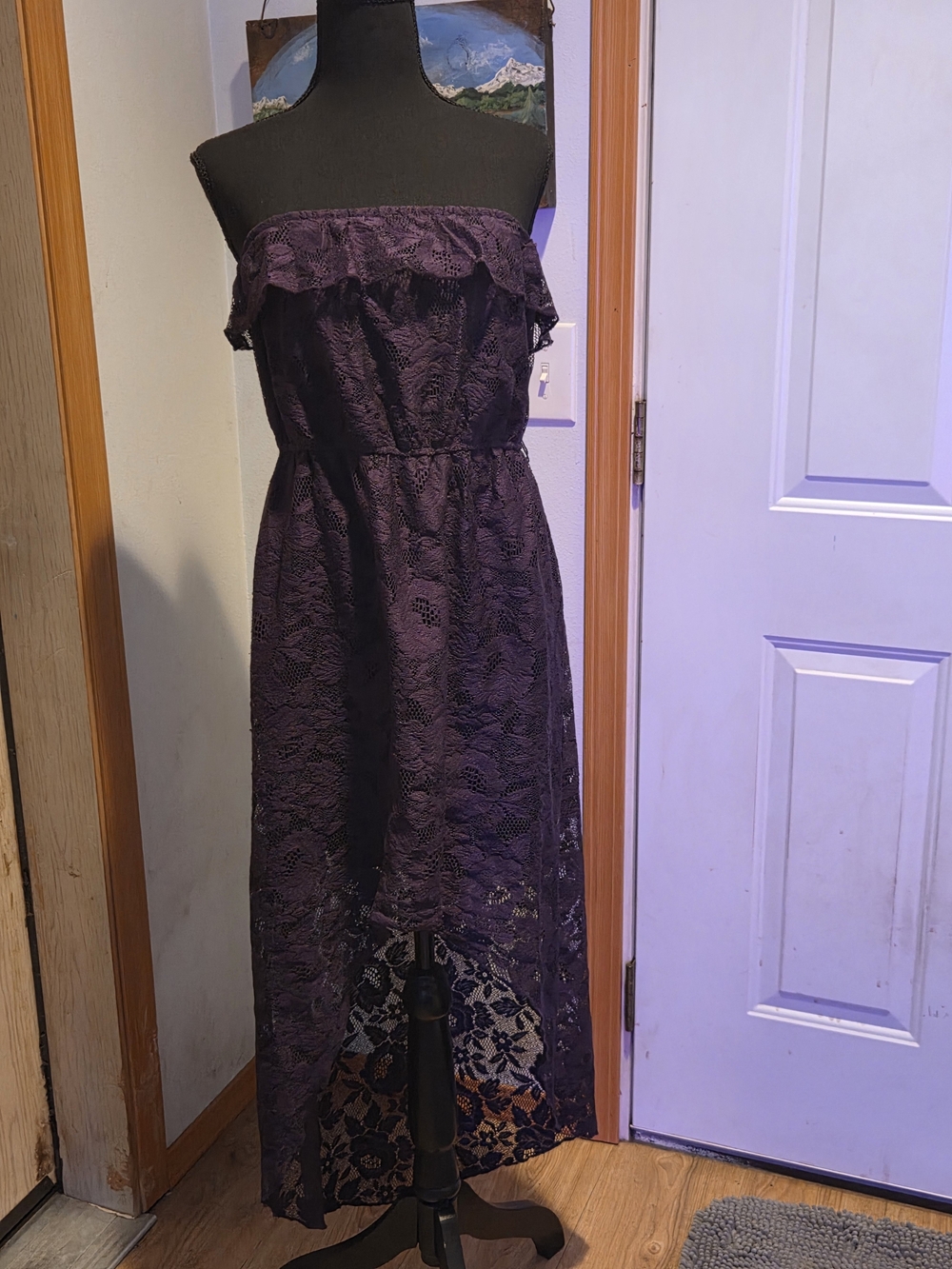 Trixxi Purple Lace High-Low Strapless Dress